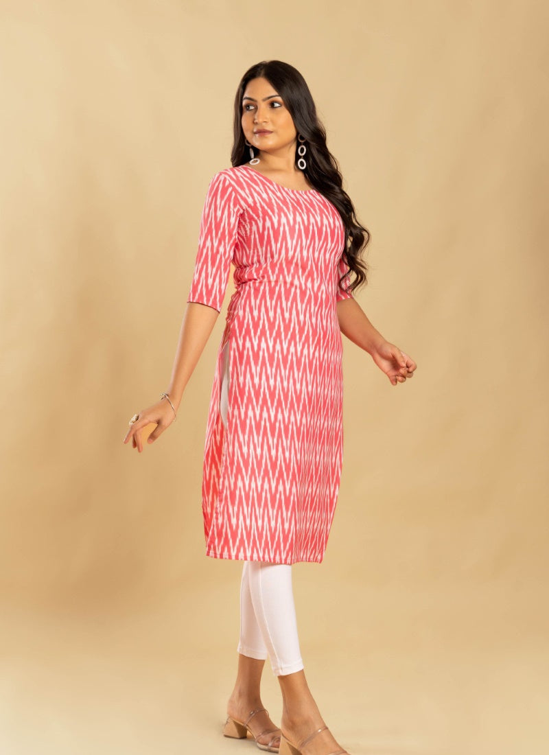 Pink Soft Crape Printed Kurti