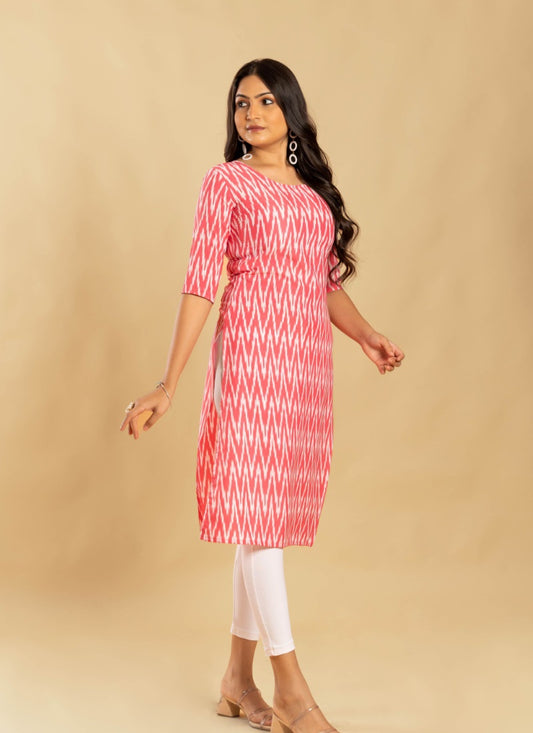 Pink Soft Crape Printed Kurti