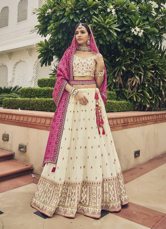 Off White Viscose Circular Lehenga Choli