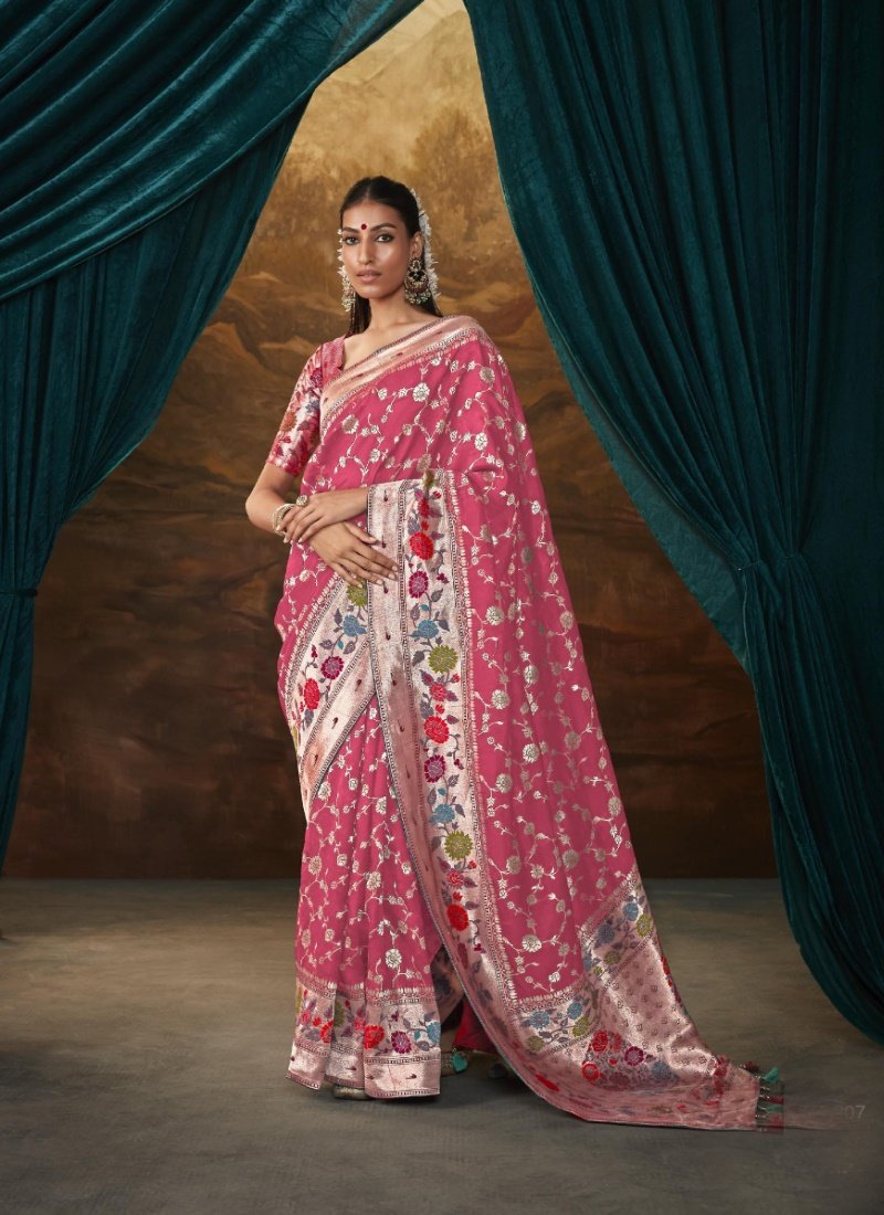 Pink Banarasi Silk Paithani Saree With Resham Work