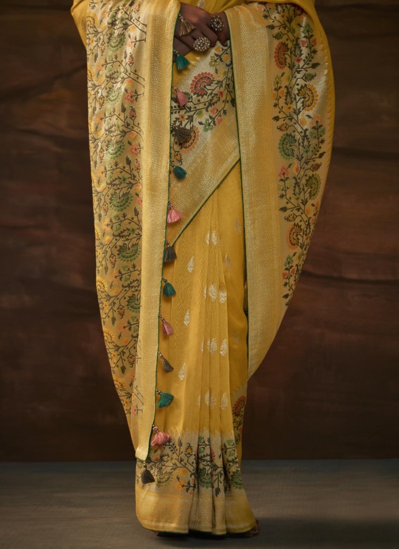 Yellow Banarasi Silk Paithani Saree With Resham Work-2