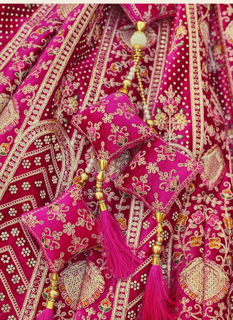 Magenta Velvet Bridal Lehenga Choli With Heavy Embroidery, Stone and Zari Work-2