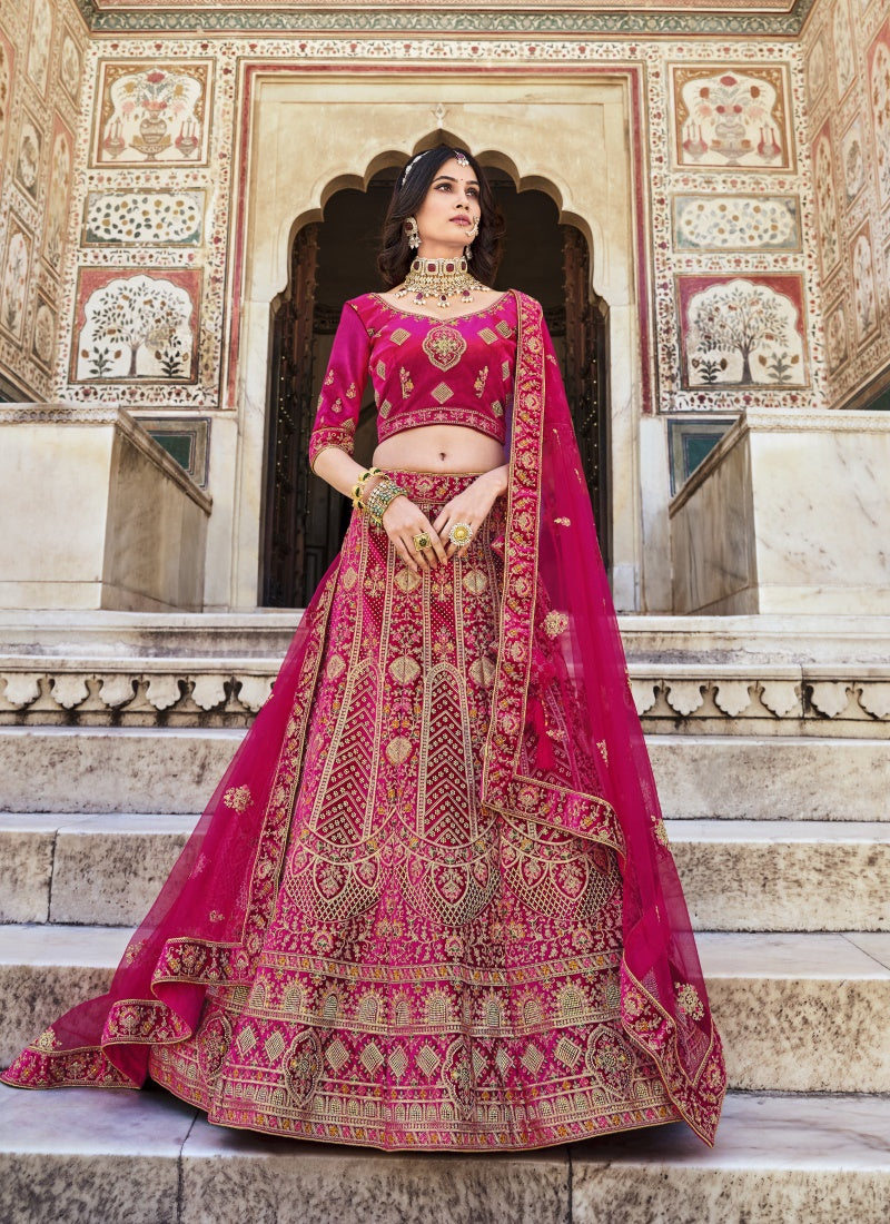 ETHNIC EMERALD - Net, Silk and velvet fabric embroidery and stone work  bridal lehenga - Salwar Kameez Wholesaler | Kurtis Wholesaler | Sarees