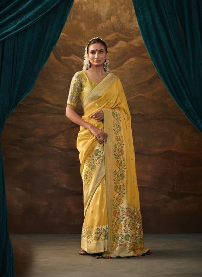 Yellow Banarasi Silk Paithani Saree With Resham Work-2