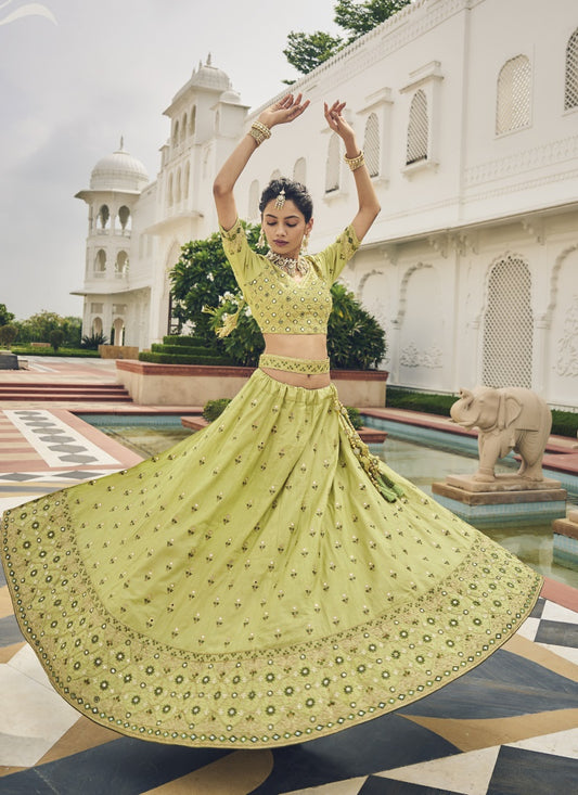 Pista Green Viscose Circular Lehenga Choli