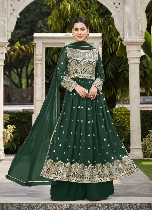 Green Georgette Palazzo Suit with Sequins Work