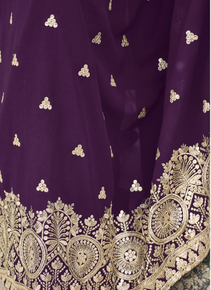 Purple Georgette Palazzo Suit with Sequins Work-2