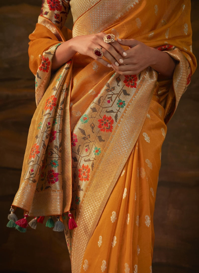 Orange Banarasi Silk Paithani Saree With Resham Work-2