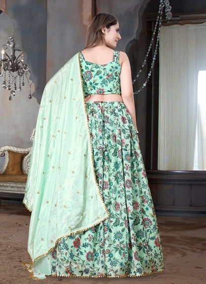 Sea Green Organza Floral Printed Lehenga Choli-2