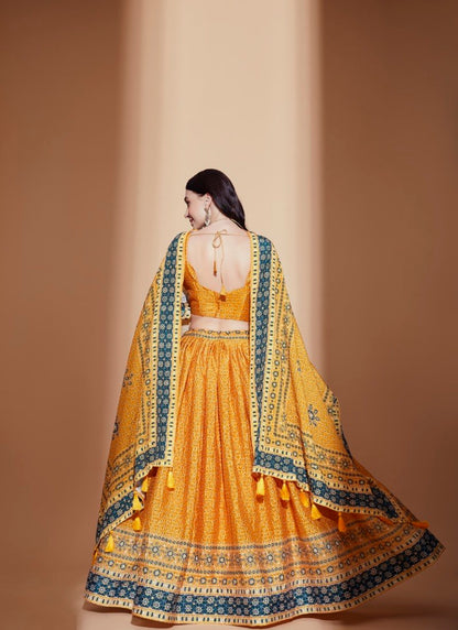 Yellow Chinon Lehenga Choli with Embroidery Work-2