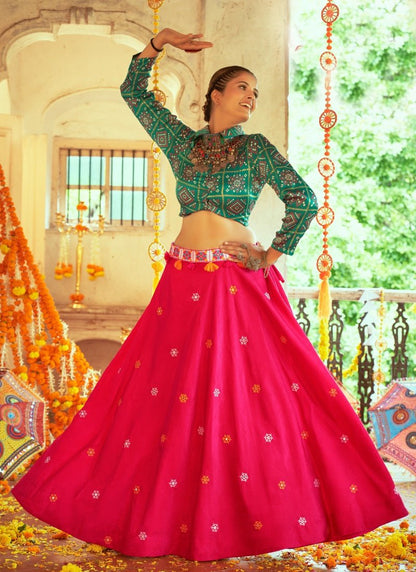 Green Art Silk Navratri Chaniya Choli