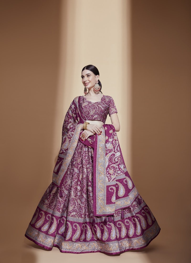 Purple Chinon Lehenga Choli with Embroidery Work-2