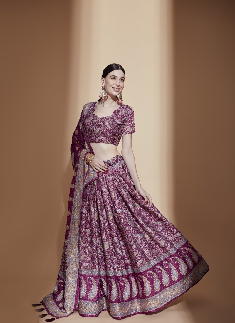 Purple Chinon Lehenga Choli with Embroidery Work