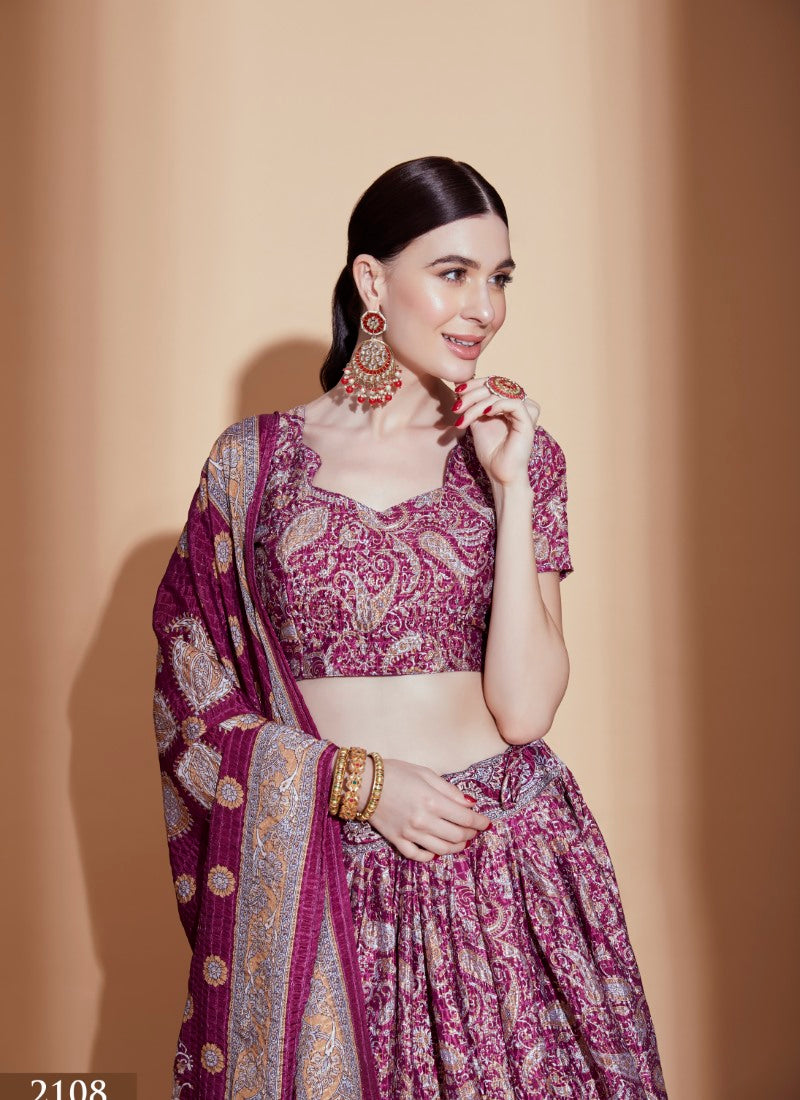 Purple Chinon Lehenga Choli with Embroidery Work-2