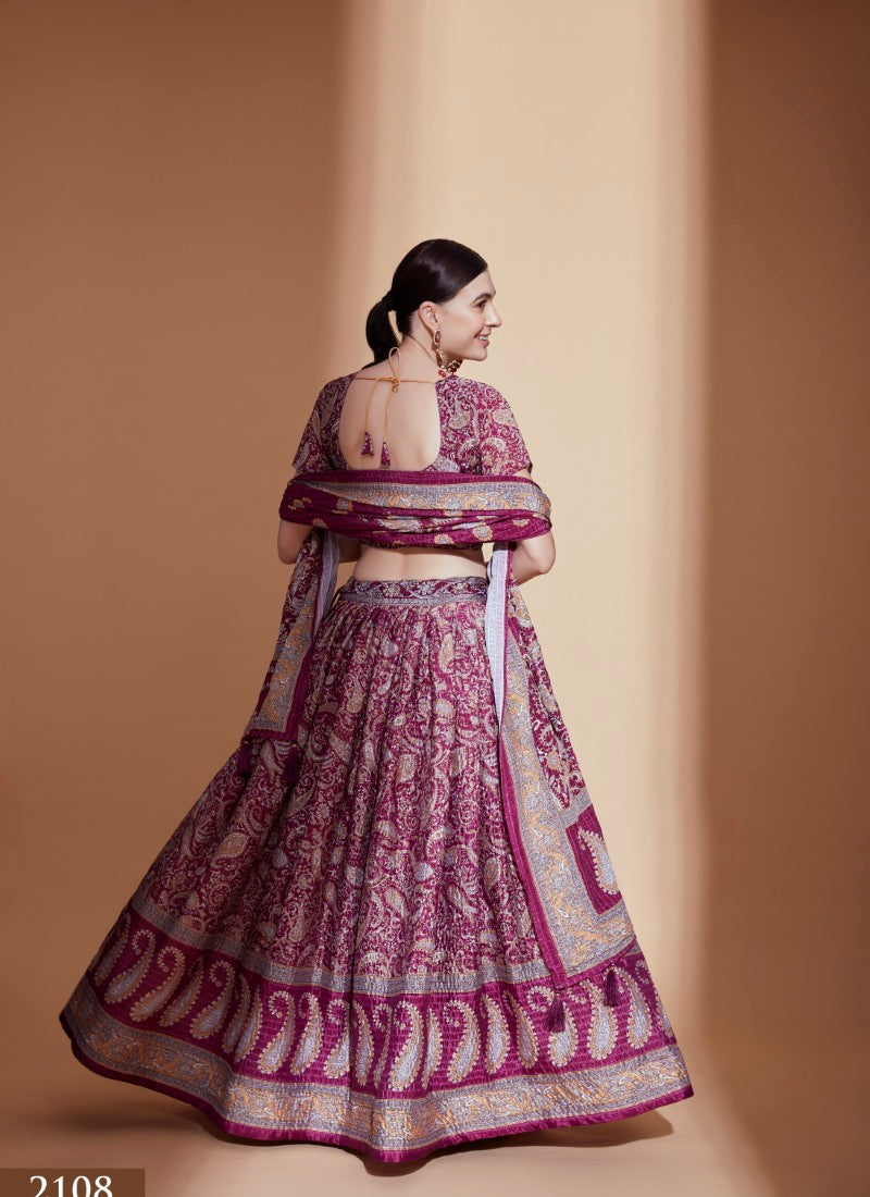 Purple Chinon Lehenga Choli with Embroidery Work-2