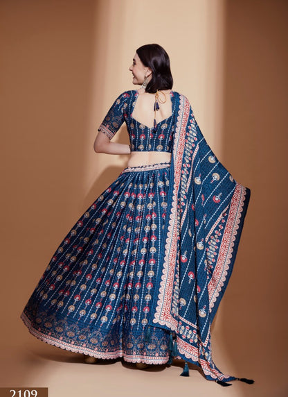 Blue Chinon Lehenga Choli with Embroidery Work-2