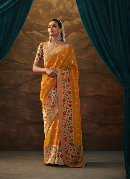 Orange Banarasi Silk Paithani Saree With Resham Work