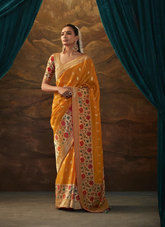 Orange Banarasi Silk Paithani Saree With Resham Work