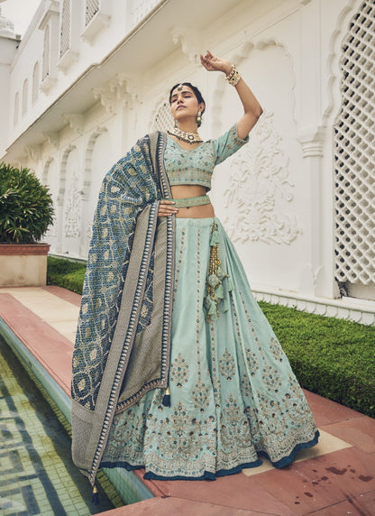 Sky Blue Viscose Circular Lehenga Choli-2