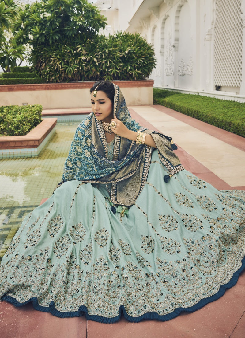 Sky Blue Viscose Circular Lehenga Choli-2