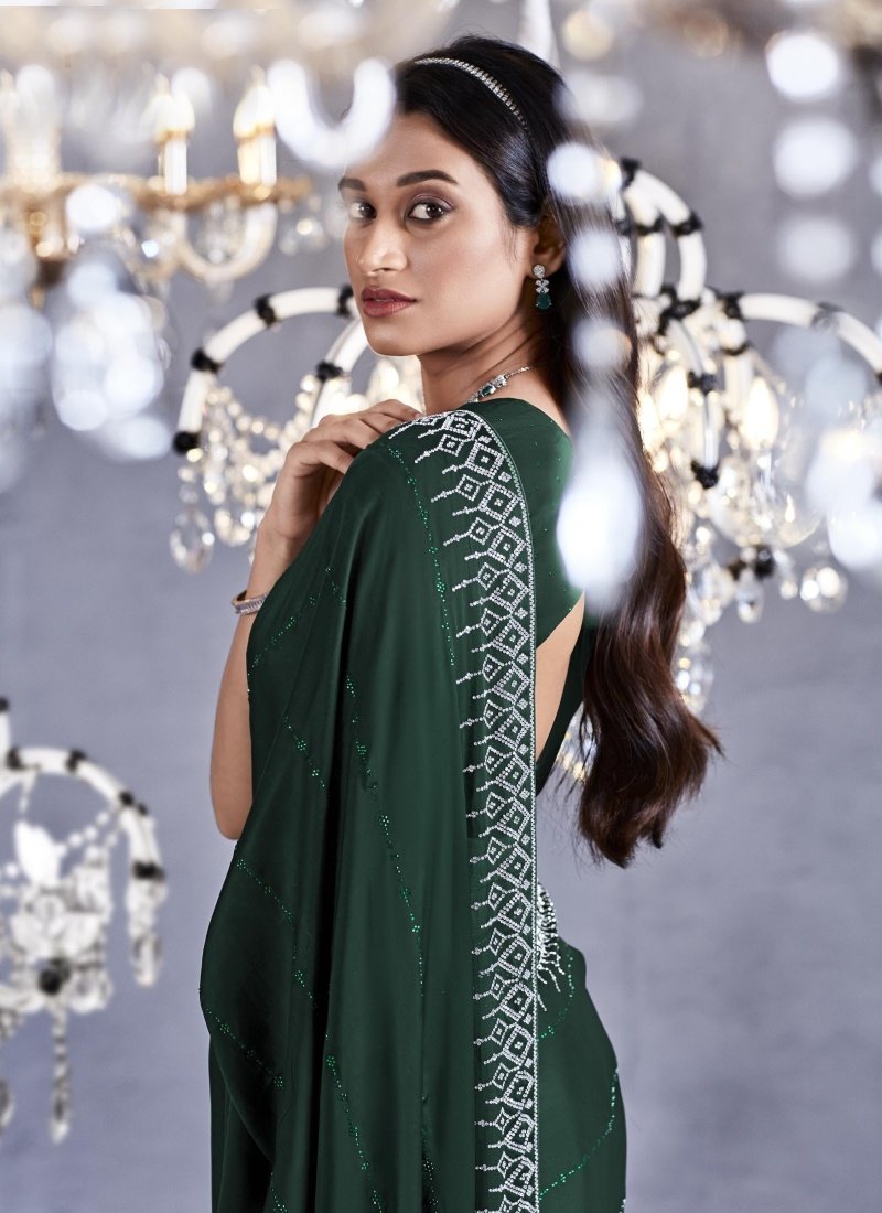 Green Viscose Party Wear Saree With Heavy Lace Work-2