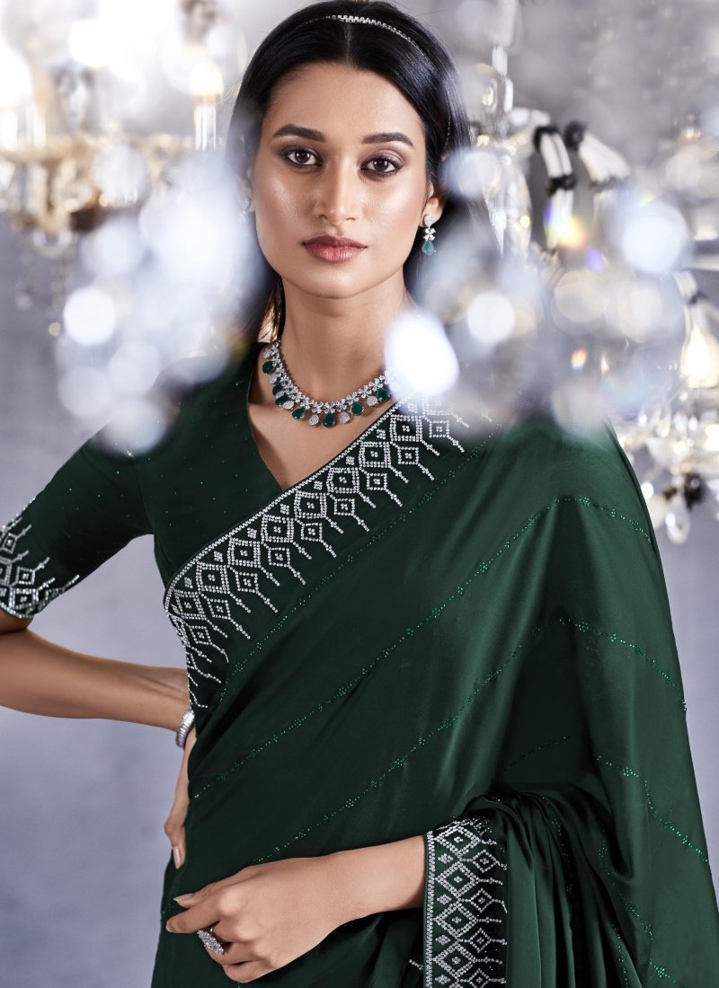 Green Viscose Party Wear Saree With Heavy Lace Work-2