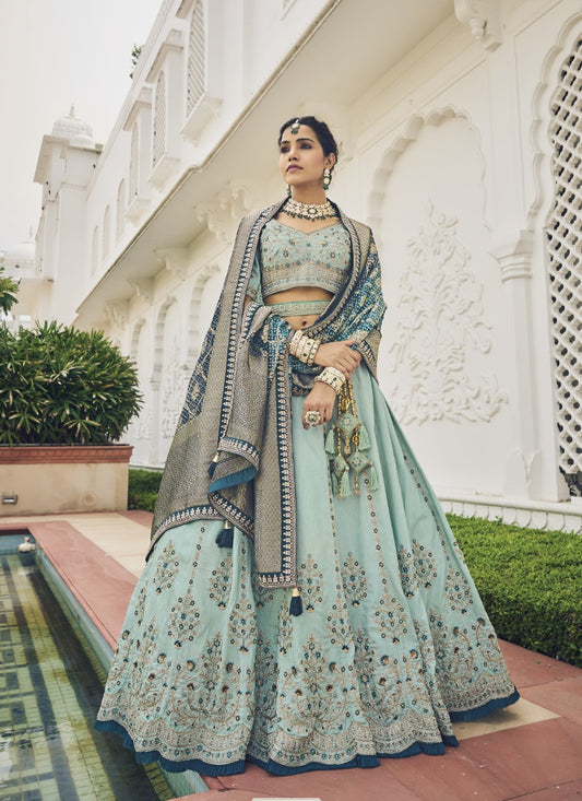 Sky Blue Viscose Circular Lehenga Choli