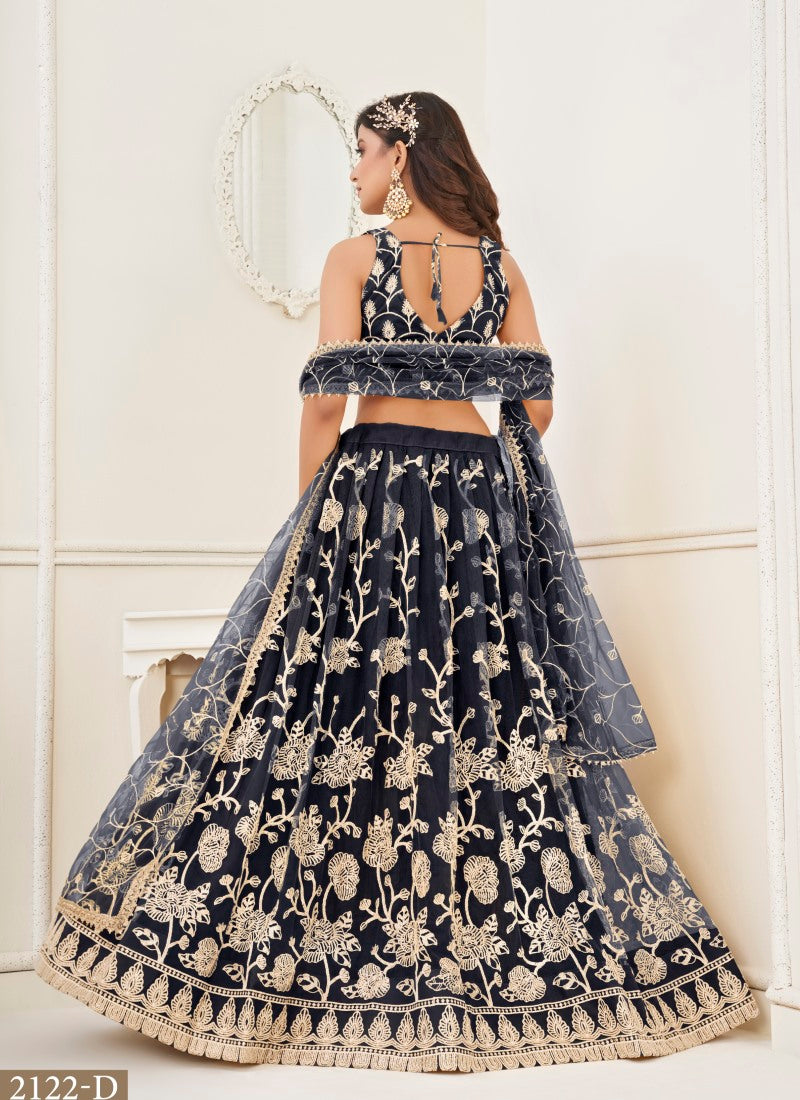 Black Net Lehenga Choli With Embroidery, Sequins and Thread Work-2