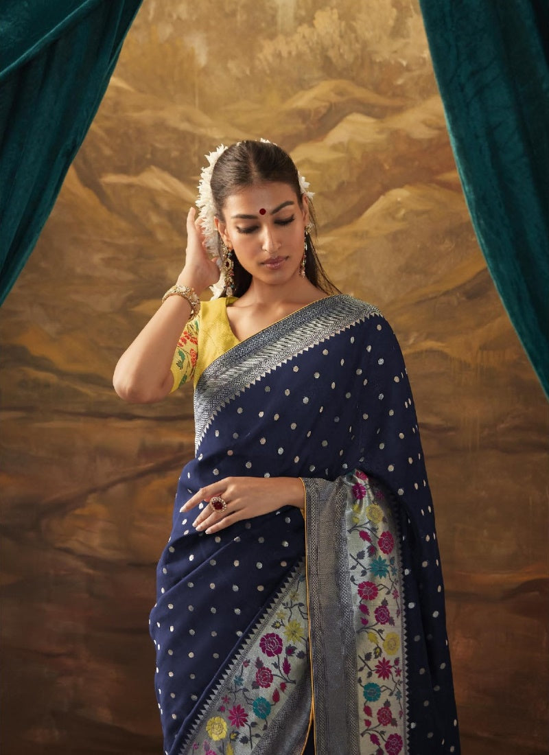 Blue Banarasi Silk Paithani Saree With Resham Work