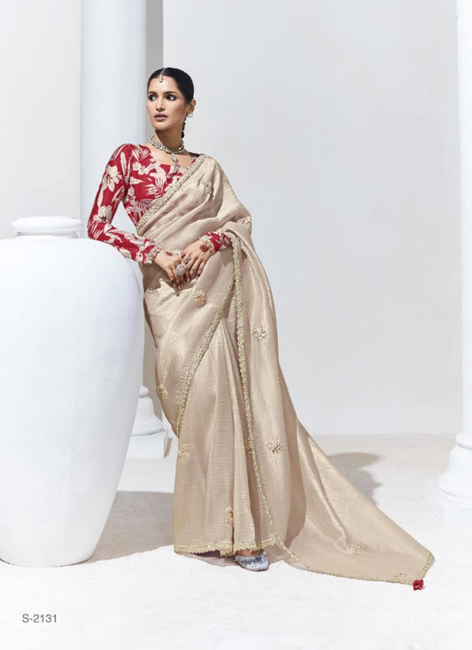 Beige Silk Party Wear Saree