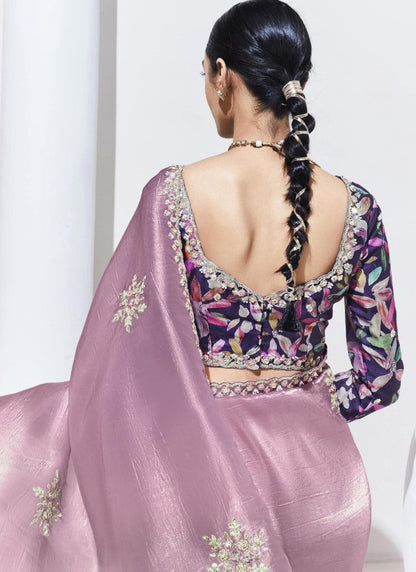 Lavender Silk Party Wear Saree