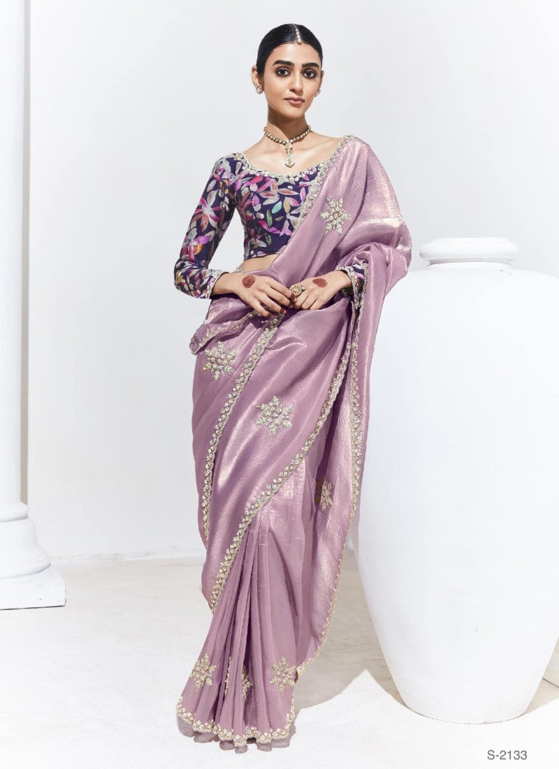 Lavender Silk Party Wear Saree