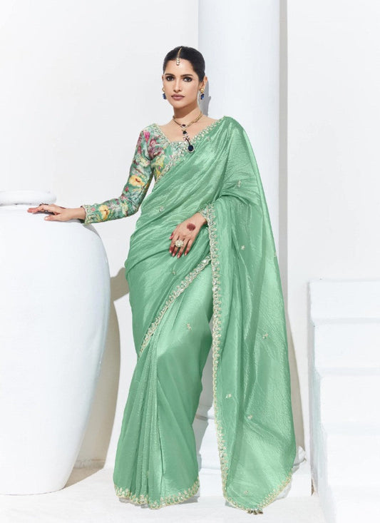 Sea Green Silk Party Wear Saree