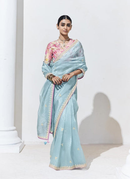 Sky Blue Silk Party Wear Saree