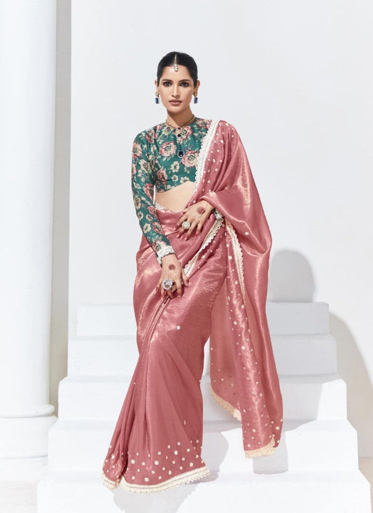 Peach Silk Party Wear Saree