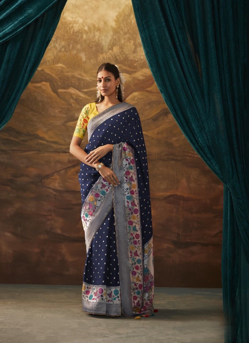 Blue Banarasi Silk Paithani Saree With Resham Work-2