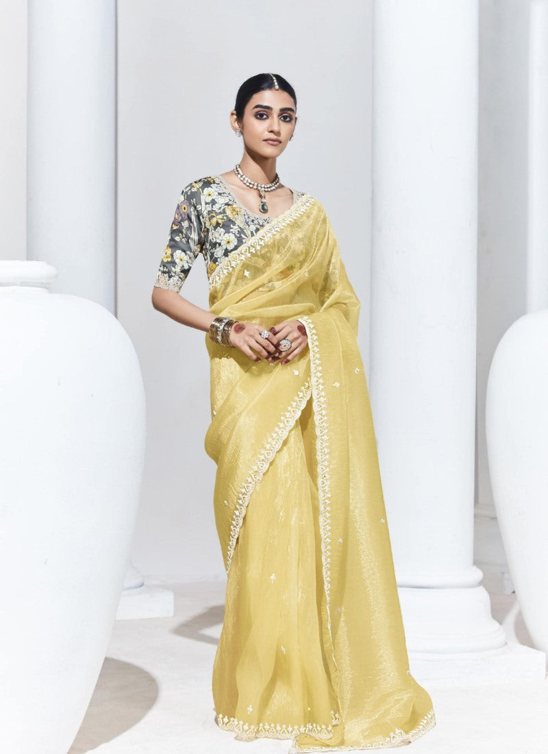 Yellow Silk Party Wear Saree