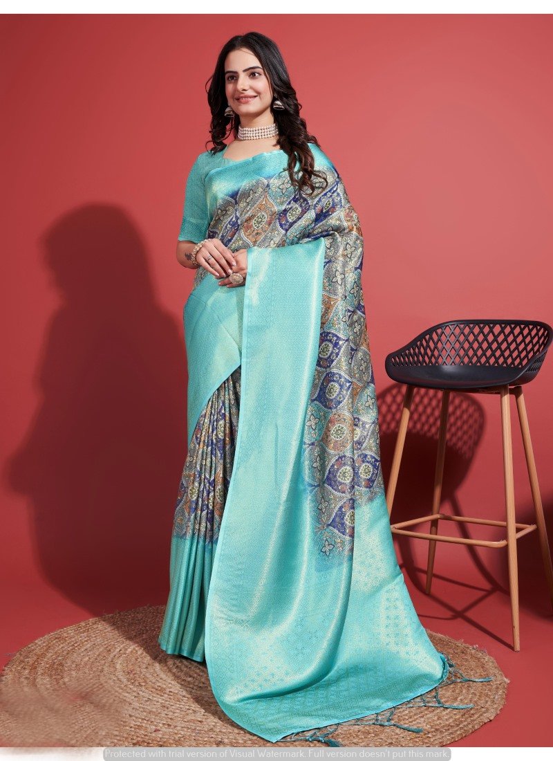 Sky Blue Pattu Saree with Copper Zari Working