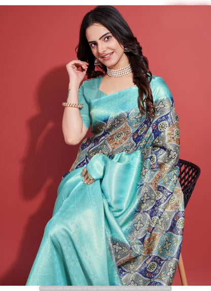 Sky Blue Pattu Saree with Copper Zari Working-2