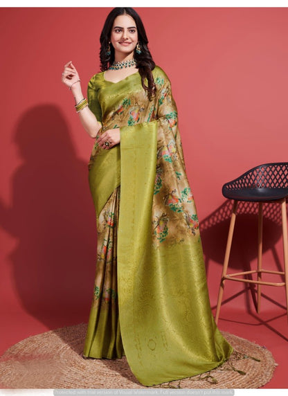 Pista Green Pattu Saree with Copper Zari Working