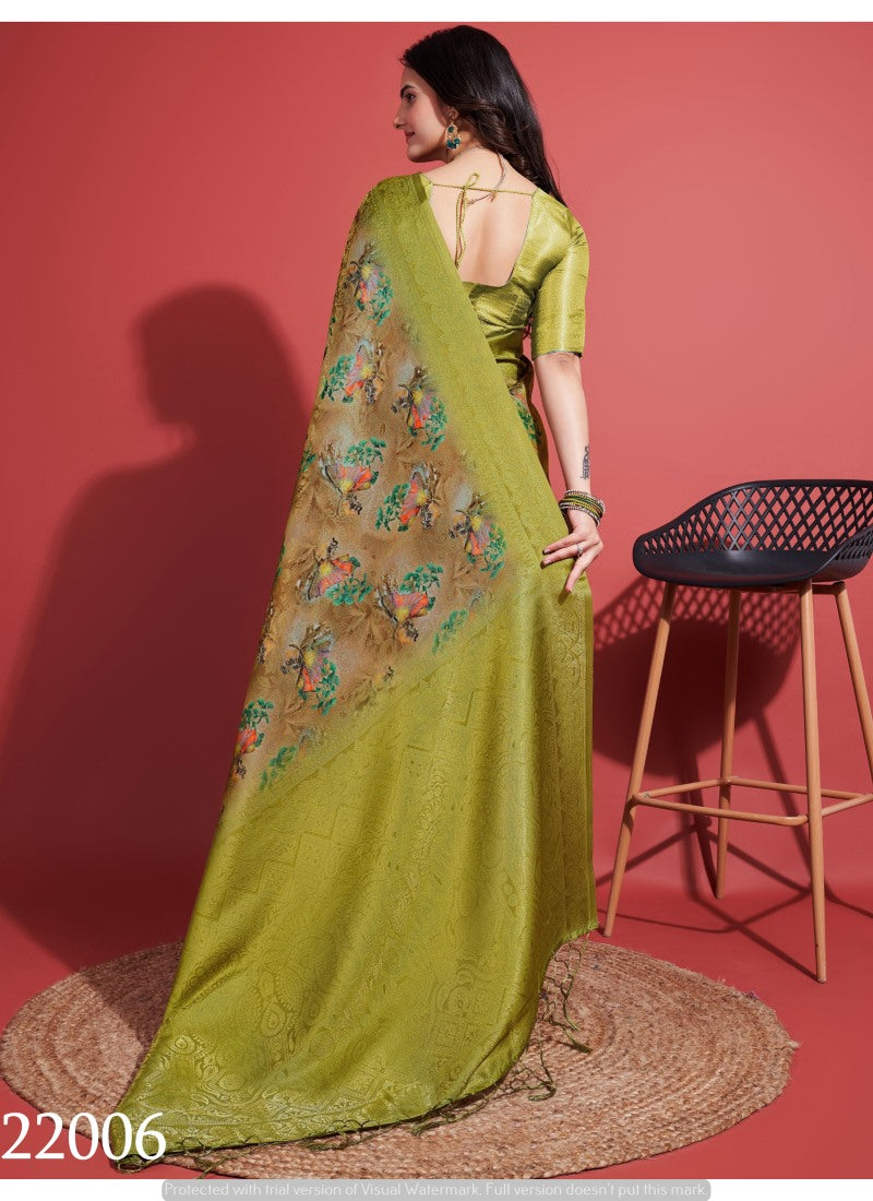 Pista Green Pattu Saree with Copper Zari Working-2