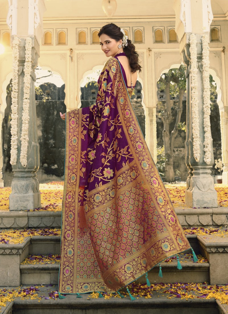 Purple Swarovski Silk Saree-2