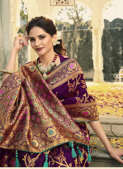 Purple Swarovski Silk Saree-2