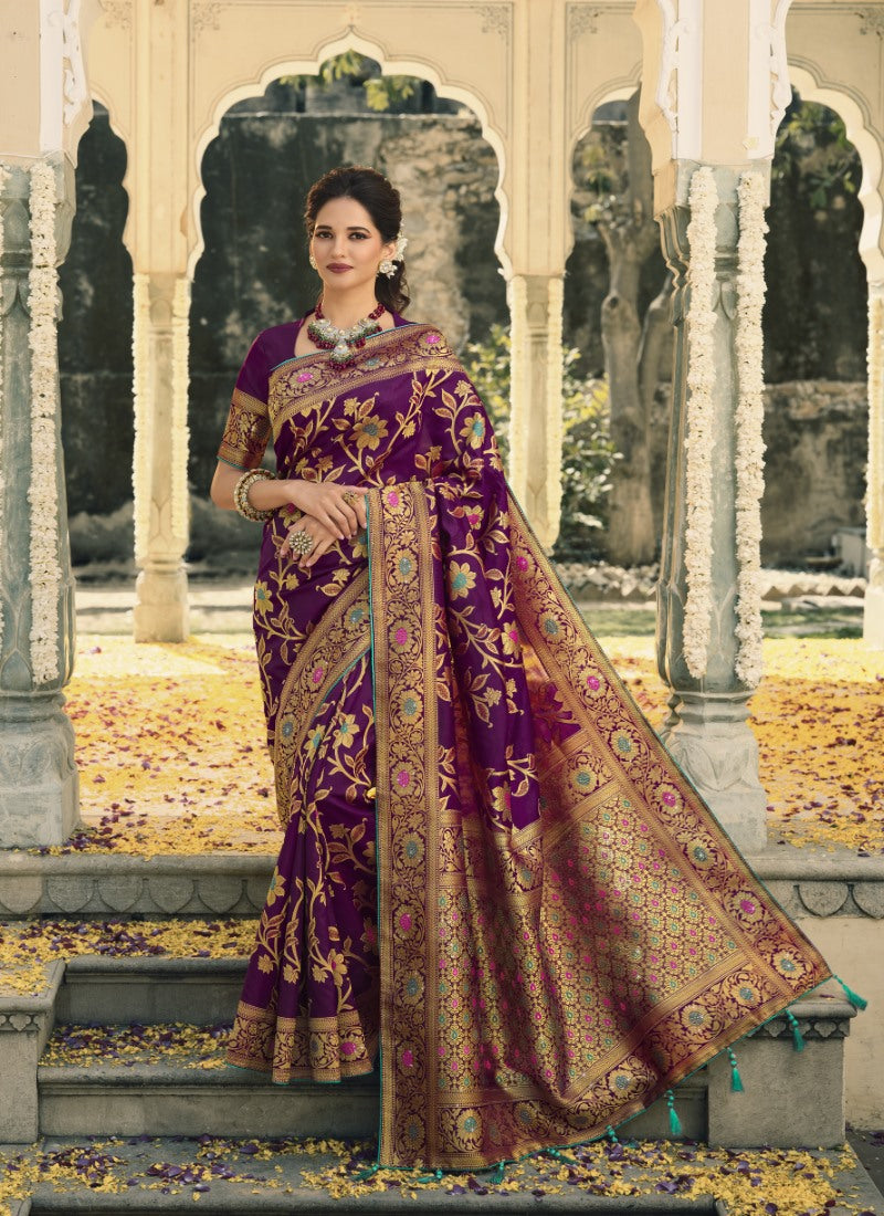 Purple Swarovski Silk Saree