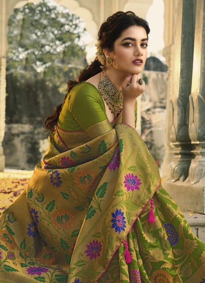 Pista Green Swarovski Silk Saree-2