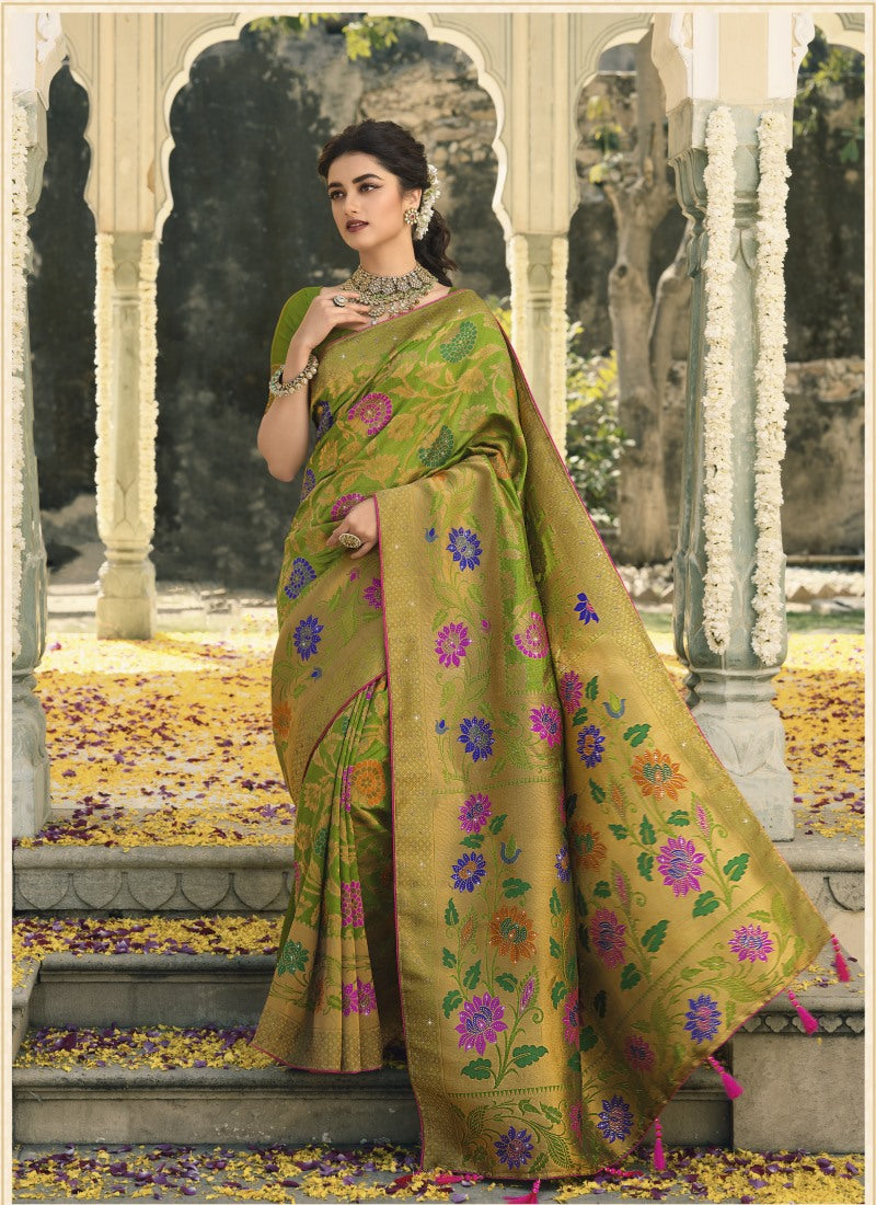 Pista Green Swarovski Silk Saree