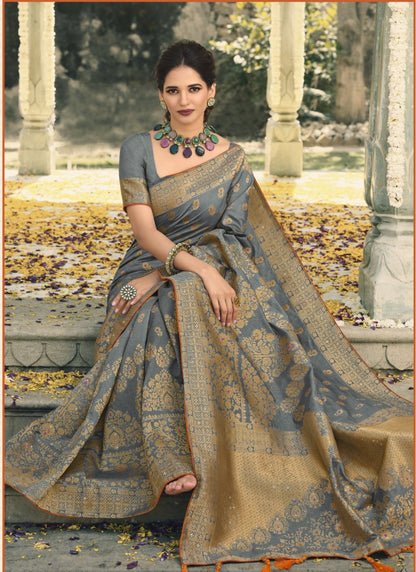 Gray Swarovski Silk Saree-2