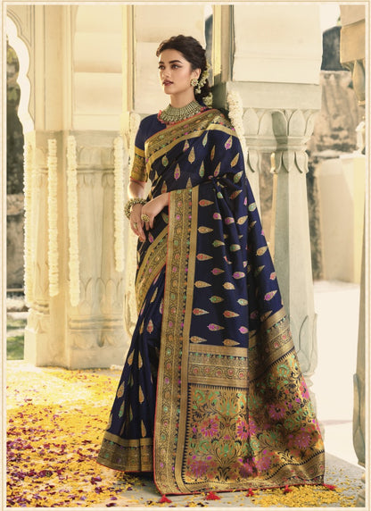 Navy Blue Swarovski Silk Saree