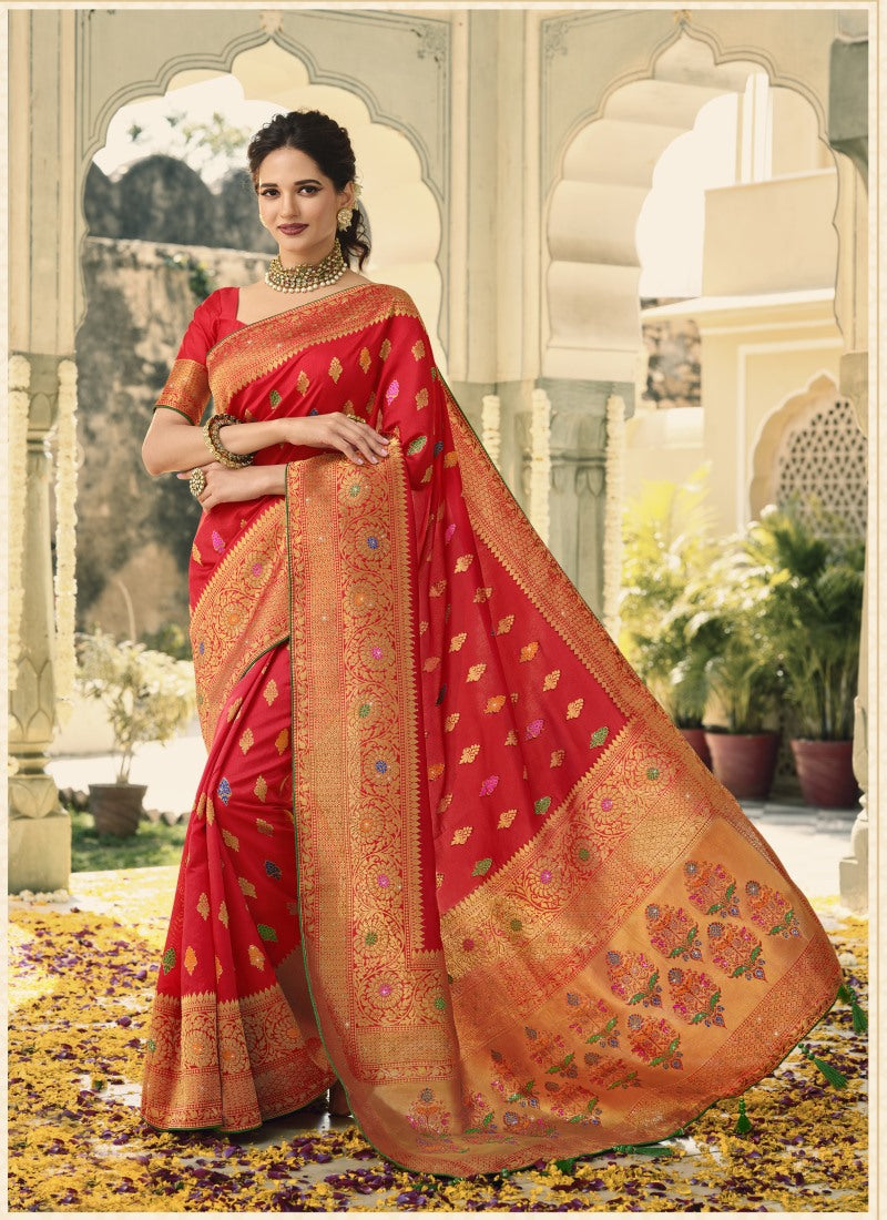 Red Swarovski Silk Saree