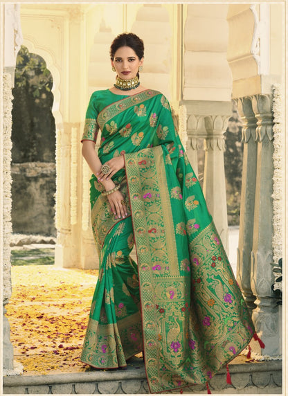 Green Swarovski Silk Saree